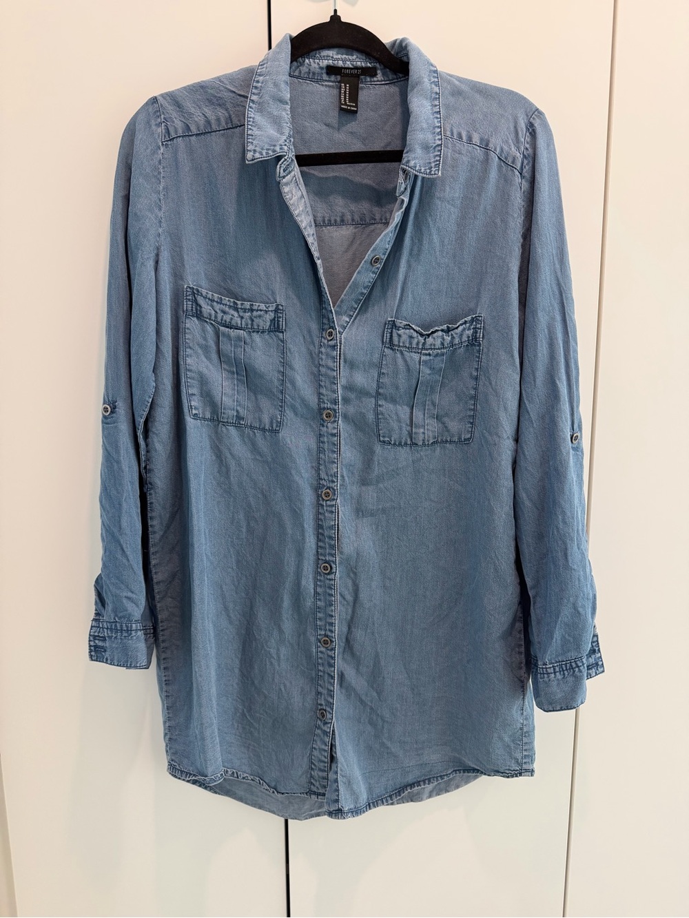 Forever 21 Light Wash Denim Button-Down Shirt